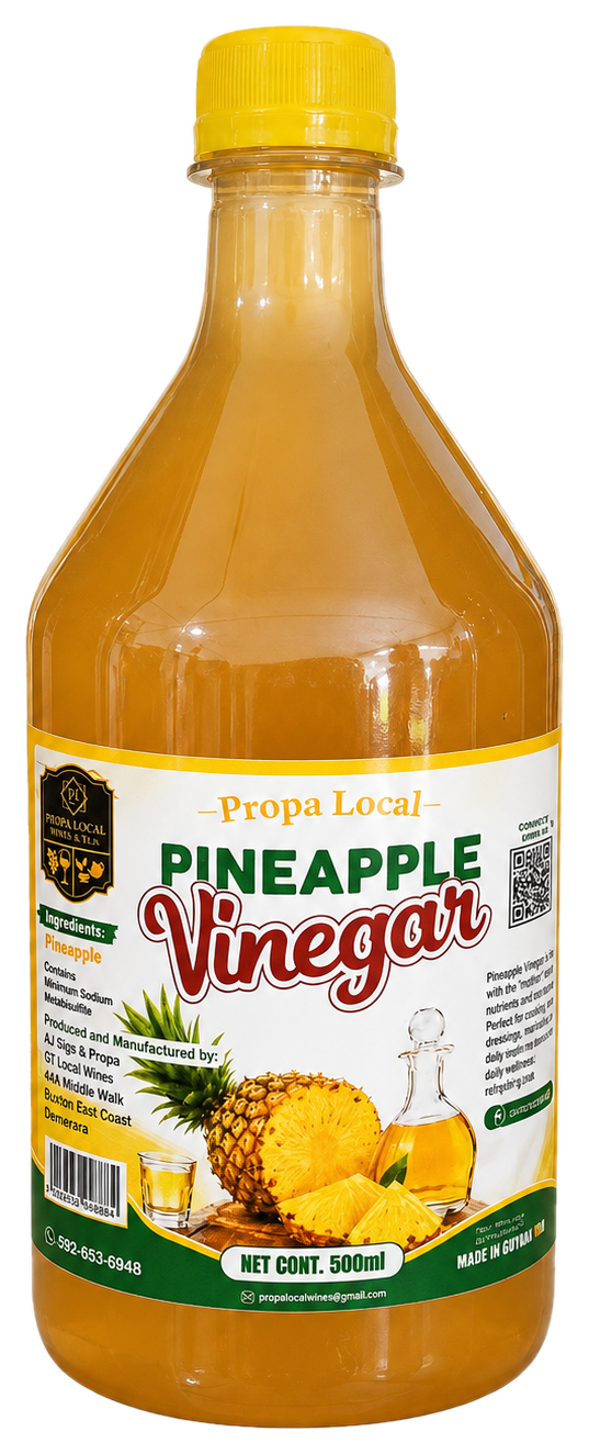 Wide 500 ml bottle of Propa Local Pineapple Vinegar